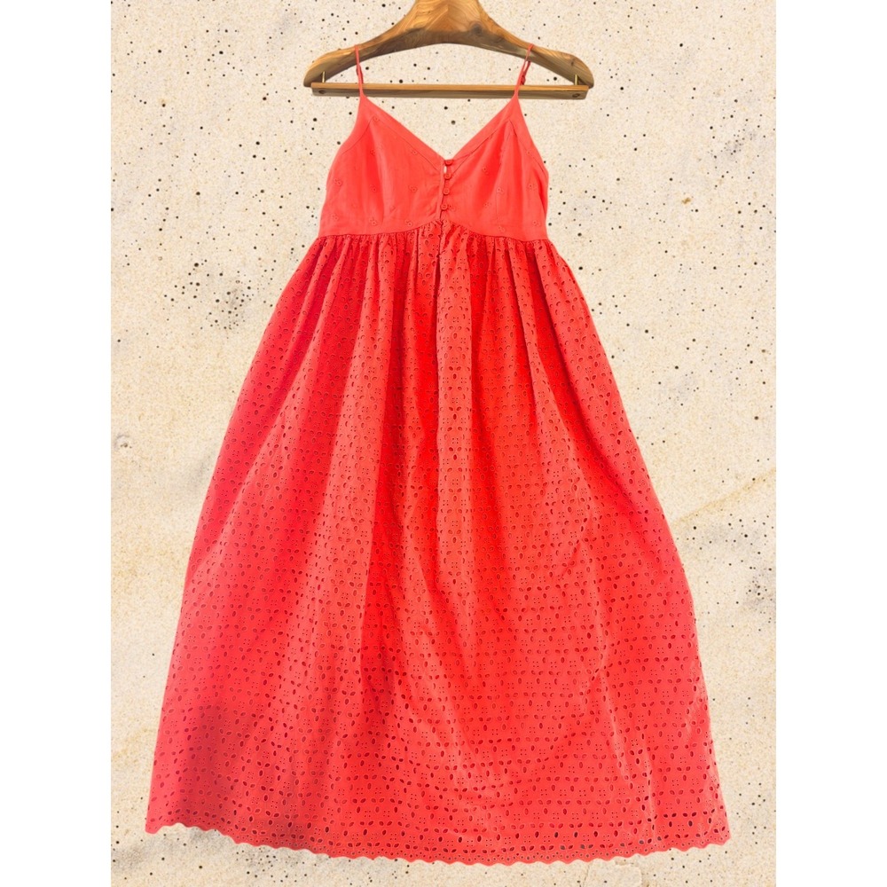 AQUA Bloomingdale's Coral Eyelet Maxi Dress XS Cotton Smocked Cottagecore